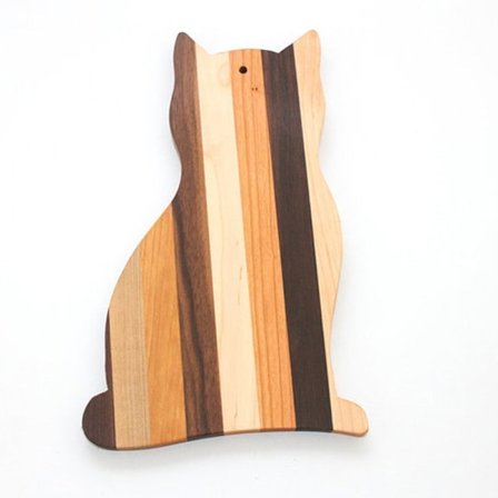 Kattformad skärbräda Trä köksskärbräda Söt ostbricka för inflyttningspresent Brun