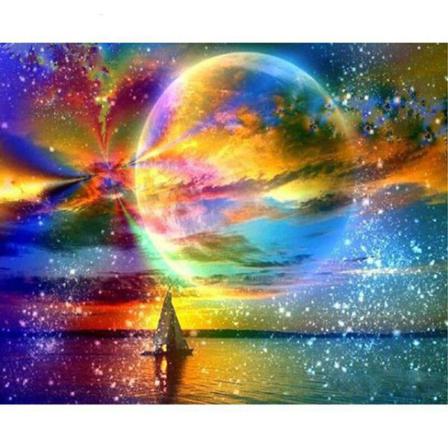 Full 5d Diy Diamond Painting Cross Stitch Color Moonlight Broder Som På Bilden 1 35x45cm