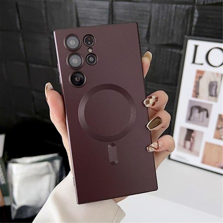 Magneettinen Magsafe-pinnoitettu kotelo, yhteensopiva Galaxy S23 Ultran kanssa, pehmeä Tpu-iskunkestävä suojus linssisuojalla