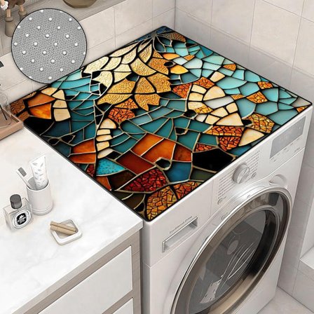 Anti-skli Matte for Vaskemaskin eller Tørketrommel, 60 x 60 cm Fargerik Glassdesign Beskyttelsesdeksel Støvtett, Toppbeskytter for Vaskemaskin eller 