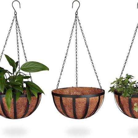 Hængende Blomsterpotte Kurv Kokosnød Planter Sæt af 3 30cm Diameter 21L med Kæde KLB