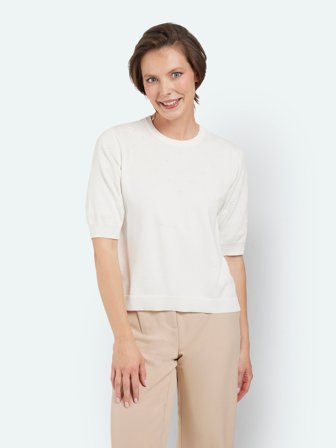 BRANDTEX - Kortærmet Strik - Råhvid - Hulmønster