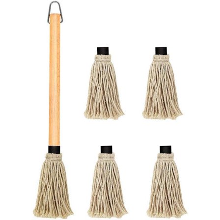 BBQ-børster, kjøkkenpensler for grillsaus med langt treskaft med 4 ekstra reservehoder for baking og BBQ