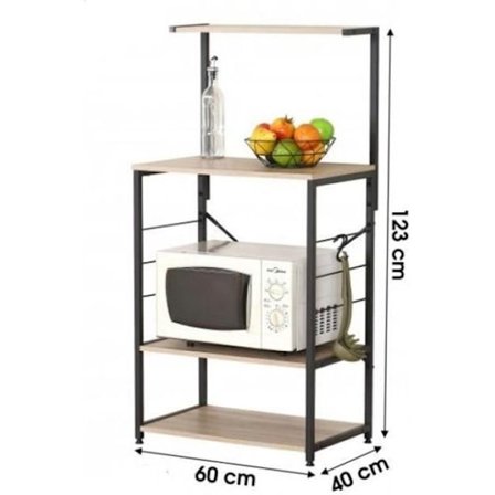 Köksmöbel för Mikrovågsugn, Ugn i Industriell Stil COLORADO 4 Hyllor 2 Krokar - 60 x 40 x H.123 cm