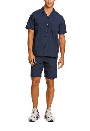 Lindbergh Seersucker shirt + shorts Skjortor Herr Blå XXL