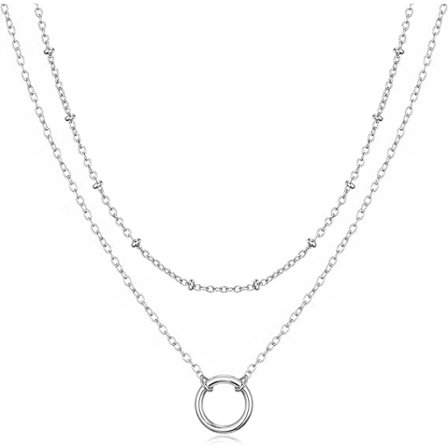 Silverpläterad dubbellagers cirkel för kvinnor halsband Nätt halsband silverkedja halsband kvinnogåva
