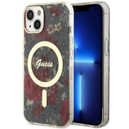 Guess iPhone 14 Mobilskal MagSafe Flower - Vihreä/Khaki