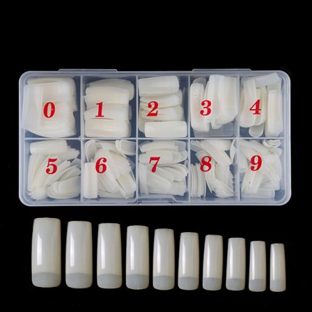 500 st Nailtips i Ask för Manikyr Fransk Semi-Nagel Klibbiga Full Cover Nail Tip Nail Tip