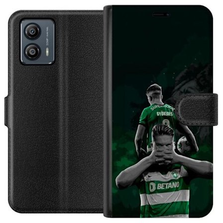 Yhteensopiva Lompakkokotelo Motorola Moto G53 Neonmotiivi, jossa teksti "Gaming is in my DNA" sinisenä ja punaisena tiiliseinällä, jossa loistava DNA-