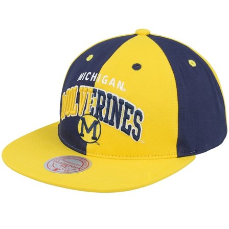 Mitchell & Ness - College Gul snapback Keps - Michigan Wolverines Pinwheel Of Fortune Yellow/Navy Snapback @ Hatstore