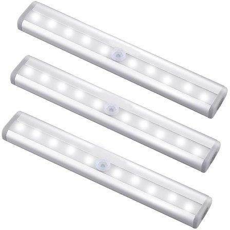 Bevegelsessensor Lyslist, (10 Led, 3 Pakk) Garderobe Trådløs Lampe