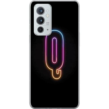 Kompatibelt Mobildeksel til OnePlus OnePlus 9RT 5G Minimalistisk neonbokstav Q i skinnende farger mot mørk bakgrunn