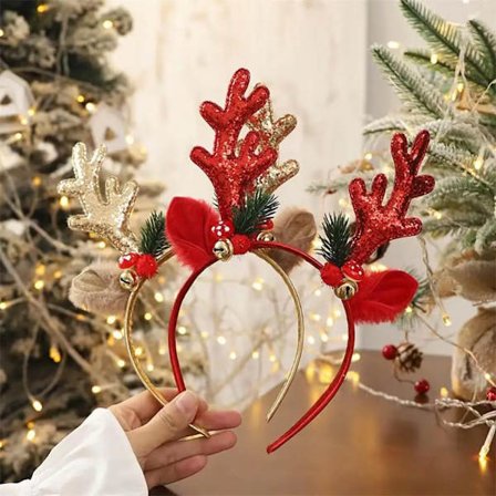 2Pairs Christmas Hair Hoop Girls Plush Reindeer Antlers Deer Ear Christmas Party Cosplay Headbands Festival Hair Accessories Gifts