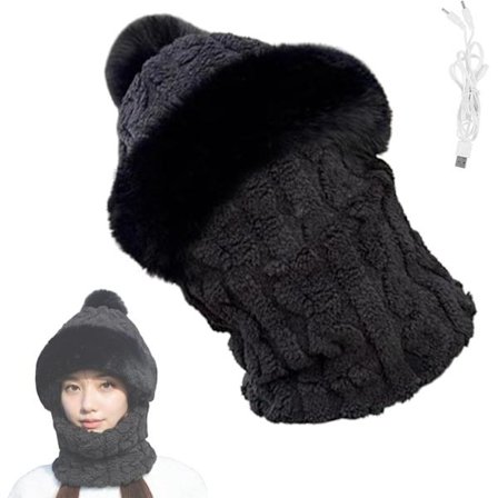 Soft Cotton Hat, Heated Earmuff Cap, Versatile Winter Scarf, Black