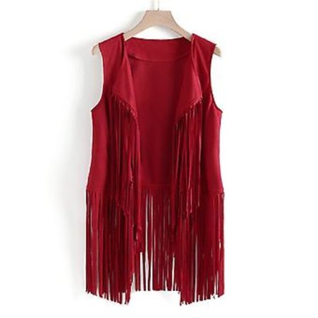 Dame Tassel Ærmeløs Vest 70'erne 1970'erne Vintage Party Hippie Faux Suede Fringe Jakke Cardigan (S Rød)
