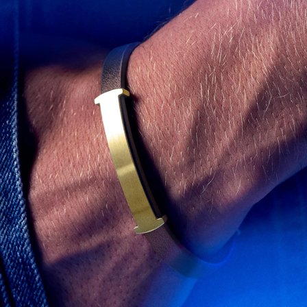Nomen | Goldfarbenes und braunes Leder ID-Armband for Men