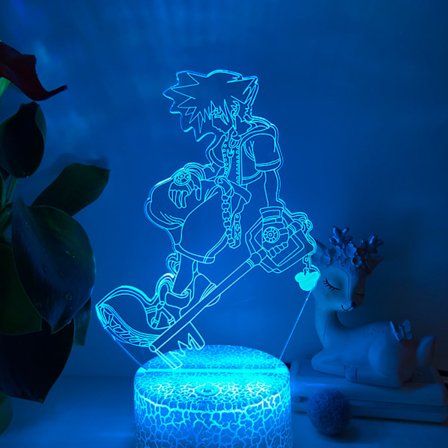 Qinwei Game Kingdom Hearts Night Light 3D Illusion LED-lampa med 16 färger Touch fjärrkontroll för pojkar dekorationer -- Crack Seat