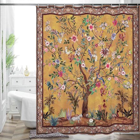 Boheme Badeværelsesforhæng Farverigt Boho Blomstermønster Smukt Lyst Polyesterstof Bruseforhæng til Badeværelse