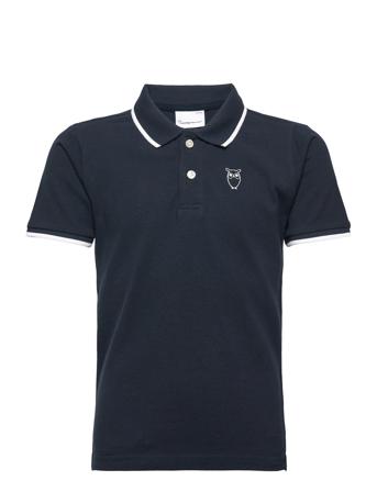 Polo With Contrast Stripes - Gots/V T-shirts Polo Shirts Short-sleeved Polo Shirts Marineblå Knowledge Cotton Apparel*Betinget Tilbud