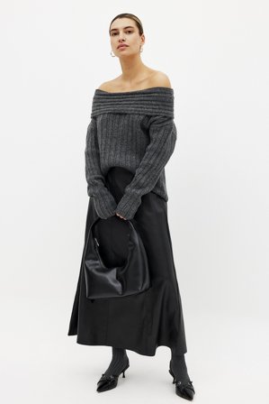 NA-KD Off shoulder-tröja - Oversize Tröjor - Grå - M (EU 38-40)