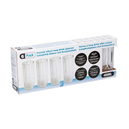 Genanvendelige longdrinkglas i plast, 40 cl - 6-pak