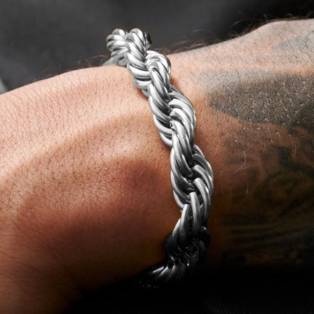 Pulsera de cadena de cordón plateada de 10 mm Amager Corwin para hombres - Pulseras de acero