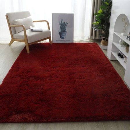 Shaggymatta för vardagsrum - Modern fluffig - Kort lugg - Halksäker vinröd (80 cm x 160 cm)
