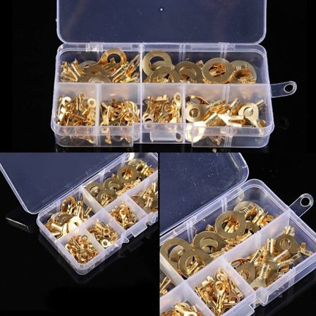 150 stk elektriske ring messing crimp kabelkontakt ledning, kobber ring kabel lug sortiment kit, messing crimp elektriske kabel lugs, M3-M10