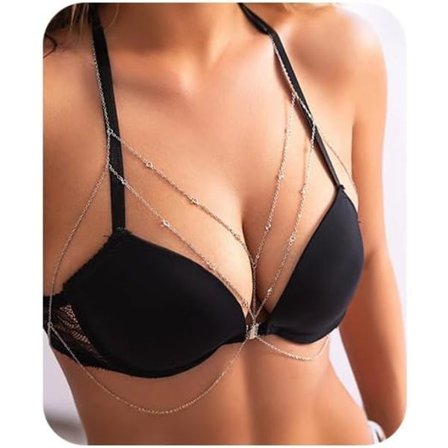 Boho Krystal Kropskæde Guld y Rhinestone Crossover Kropskæde Trendy Tynd Kæde Kropshalskæde Strand Bikini BH Kropskæde Sommer Multi-lags Krops C