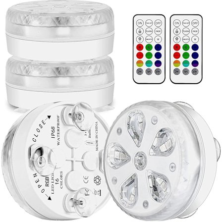 Vandafvisende LED-lys til nedsænkning i pool med RF-fjernbetjening, timer, 16 LED'er, sugekop og magnet til pool, akvarium, vase, fest (4)
