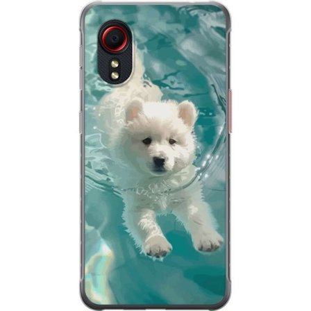 Kompatibel Mobilcover til Samsung Samsung Galaxy Xcover 5 Sød hvalp svømmer i poolvand, hvid hvalp på blå turkis baggrund, sommerillustration prin