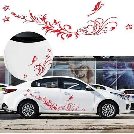 Bilklistermärke med blommor, trollslända och rotting