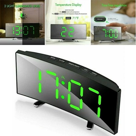 LED Digital Väggklocka Spegel Bordsur med Snooze Alarmklocka Nattlampa Digital Väggklocka Sovrum Stora Siffror