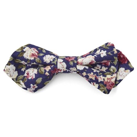 Dark Blue Floral Pointy Pre-Tied Bow Tie for Men - Pre-tied bow ties