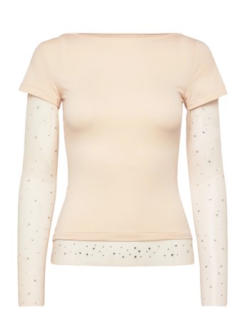 Monki Double Sleeve T-Shirt - Beige - XL