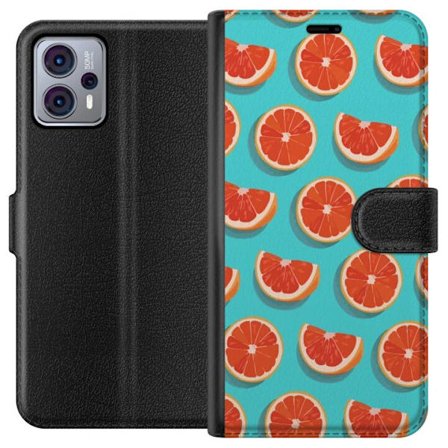 Kompatibelt Lommeboketui til Motorola Moto G23 Illustrert mønster med gjentatte grapefrukt skiver mot en turkis bakgrunn