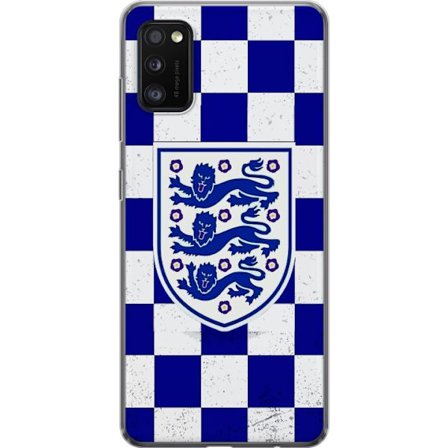 Kompatibel Mobilcover til Samsung Samsung Galaxy A41 Grafisk skakternet mønster i blåt og hvidt med et klassisk heraldisk emblem, retro-inspireret s