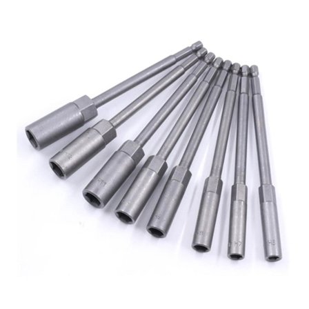 8-pack Socket Adapter Power Nut Driver Lång Metrisk 150mm 1/4 Tums Hex