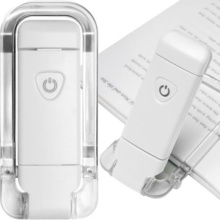 Bærbar USB-genopladelig LED-læselampe med klemme, perfekt til læsning i sengen. Justerbar lysstyrke, dæmpbar bogmærkelampe (hvid).