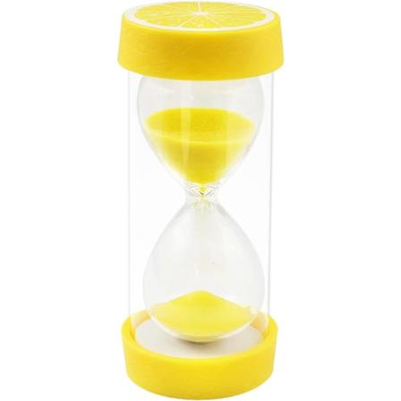 Frukt Timeglass Sandklokke, Sikker Fargerik Klar Måler Sandklokke med Beskyttende Deksel Base for Hjem Desk Dekor Kjøkken Matlaging Nedtelling Lemon 