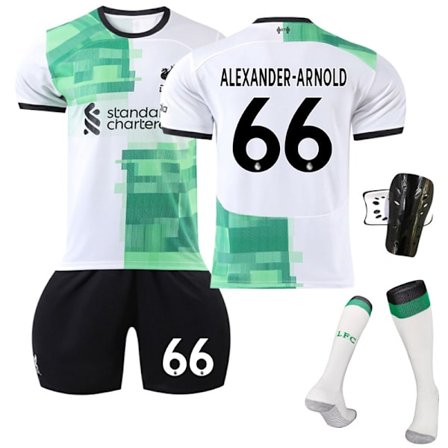 23/24 Liverpool bortefotballdraktsett med sokker og beskyttelsesutstyr