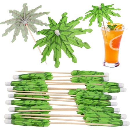 100 stk. Tropiske Kokosnød Grønne Papir Paraply Sticks til Fester, Appetitvækkere, Drikkevarer, Håndværk