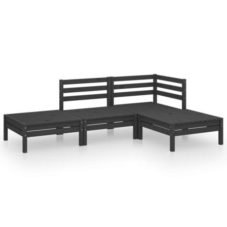 Vidaxl Loungegrupp För Trädgården 4 Delar Svart Massiv Furu Svart
