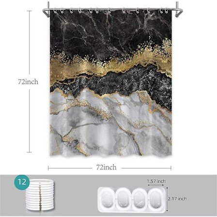 Svart grå marmor abstrakt duschdraperi för badrum