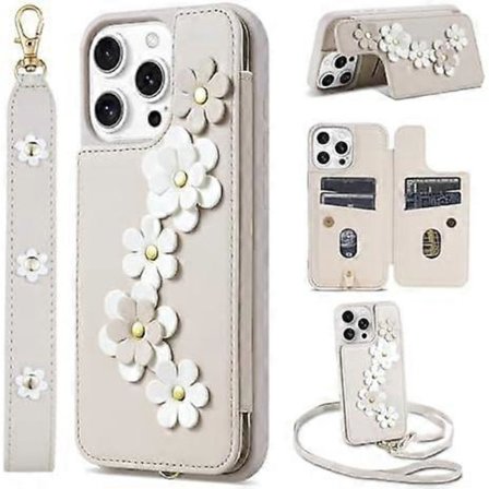 Stilig blomstrete lommebokveske for iPhone 16 Pro Max, PU-lær crossbody-telefonveske med kortholder og magnetisk stativ [GPA]