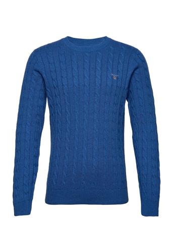 Cotton Cable C-Neck Strikket Trøje Med Rund Hals Blå GANT