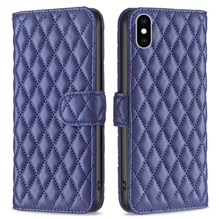 Rhombus mat iPhone Xs flip etui - Blå