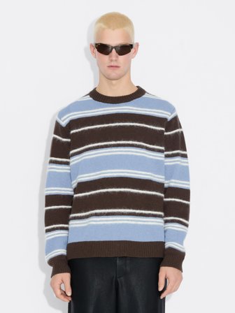 Holzweiler - Wool Stripe Crew - Blue Stripe - Mens - XXL