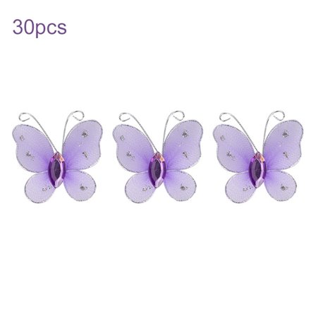 30 kpl Langallisia verkkokankaisia glitter-perhosia keinotekoisilla jalokivillä DIY käsintehdyt askartelut kitkemisjuhliin kodin koristeluun, violetti