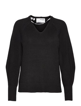 Slfemmy Ls Knit V-Neck Black Selected Femme
